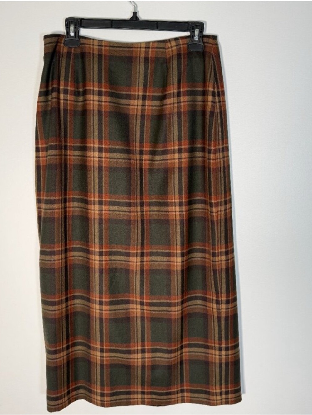 Lauren Ralph Lauren RLR Plaid Wool Maxi Skirt Green Brown Academia Equestrian